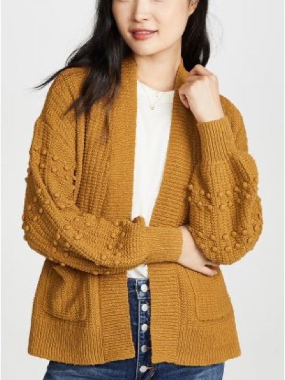 Madewell Bobble Sleeve Sycamore Cardigan In Egyptian Gold 100% Cotton Medium